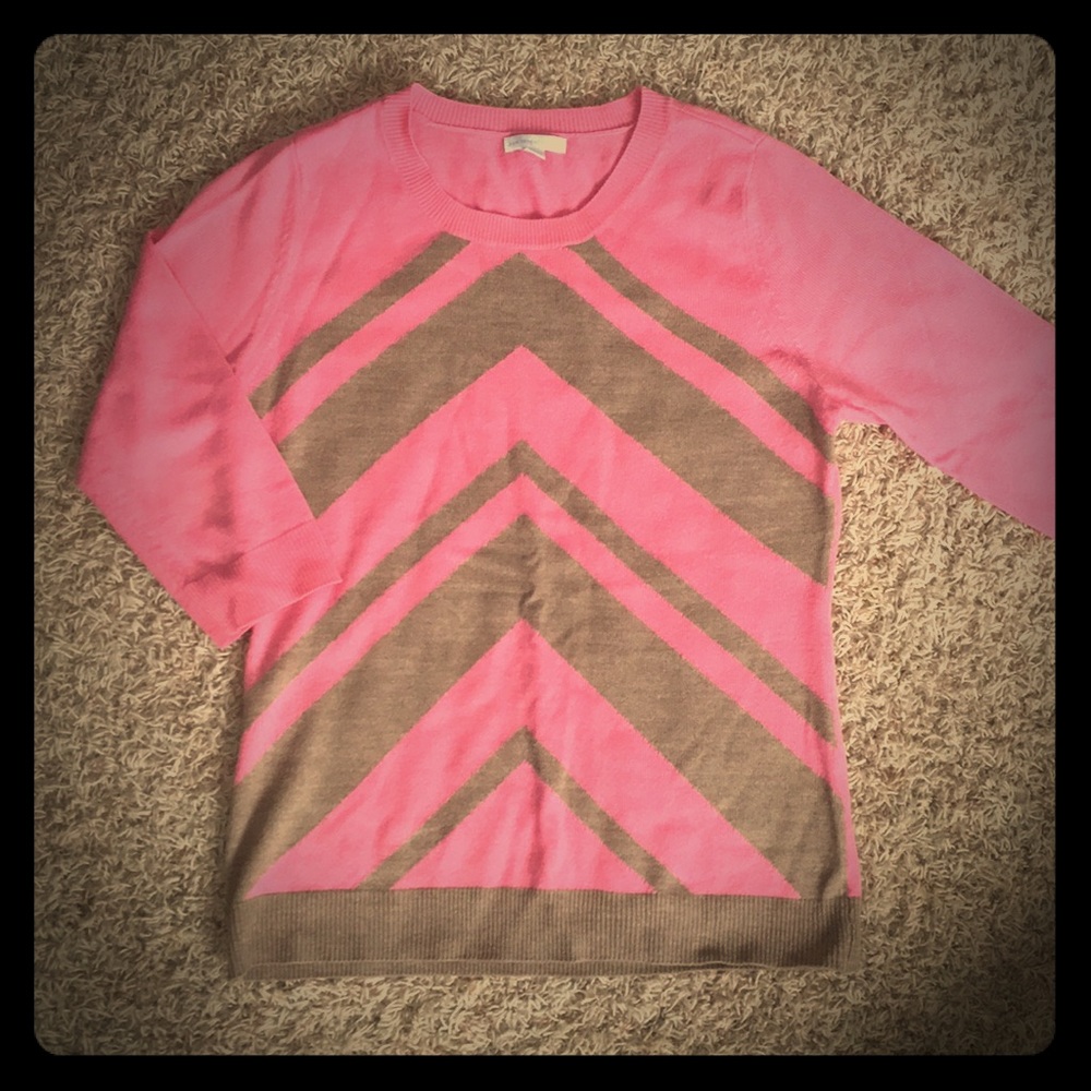 NY&CO Chevron Sweater Crew Neck Pink/Camel